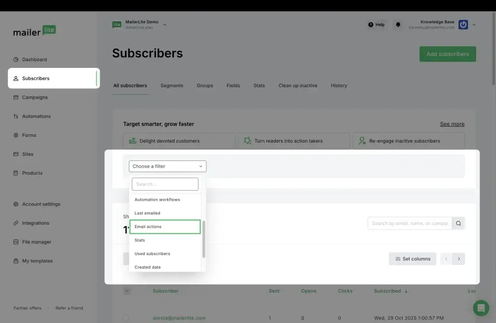 Segmentazione iscritti inattivi su MailerLite per pulizia lista email