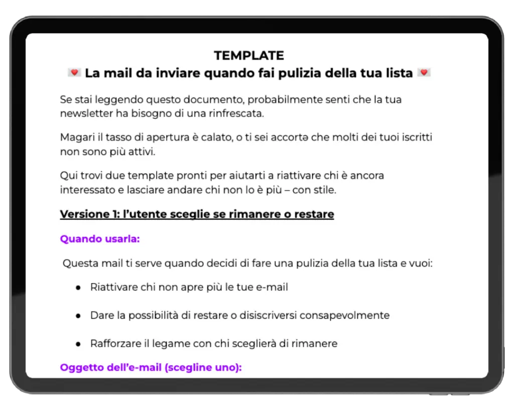 Esempio di email di re-engagement per riattivare iscritti inattivi dalla newsletter
